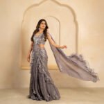 Steel Bloom Ruffle Drape Saree