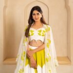 Citrus Bloom Applique Cape Lehenga Set
